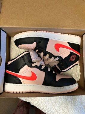 Nike Air Jordan 1 Mid - Pink, Black & Red Swoosh